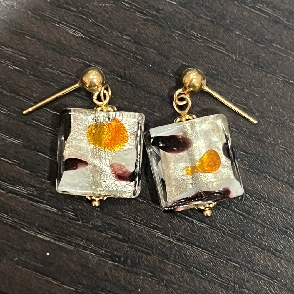 Iridescent Silver Square Drop Earrings
